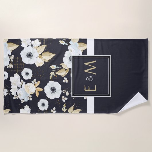 新婚モノグラムの者結婚のデコ・ギフト ビーチタオル (正面)