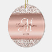 新婚モノグラム写真エレガントバラ金ゴールド セラミックオーナメント (左)