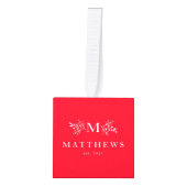 新婚モノグラム初めてのクリスマス写真オーナメント キューブオーナメント (正面)