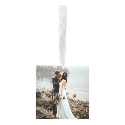 新婚モノグラム初めてのクリスマス写真オーナメント キューブオーナメント (右)