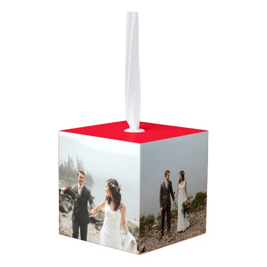 新婚モノグラム初めてのクリスマス写真オーナメント キューブオーナメント (裏面アングル)