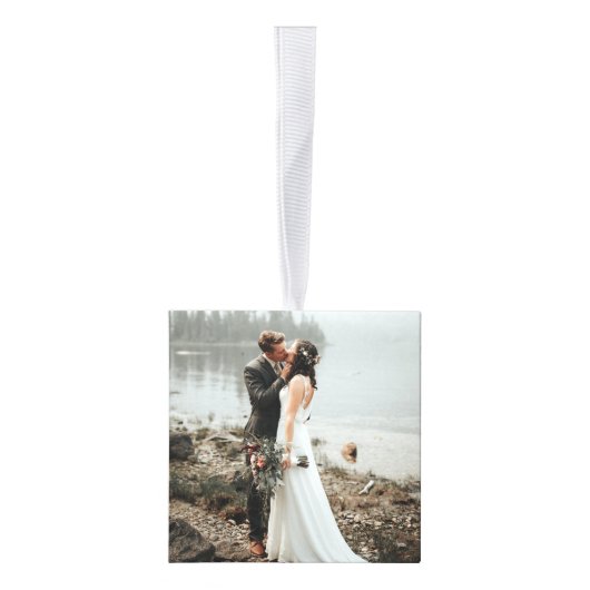 新婚モノグラム初めてのクリスマス写真オーナメント キューブオーナメント (右)