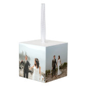 新婚モノグラム初めてのクリスマス写真オーナメント キューブオーナメント (裏面アングル)