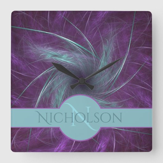 新婚モノグラム名前をカスタムする抽象芸術スパイラル スクエア壁時計 (正面)