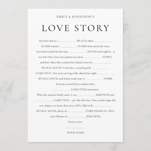 新婚ラブストーリー結婚のゲームカード 招待状 (正面)