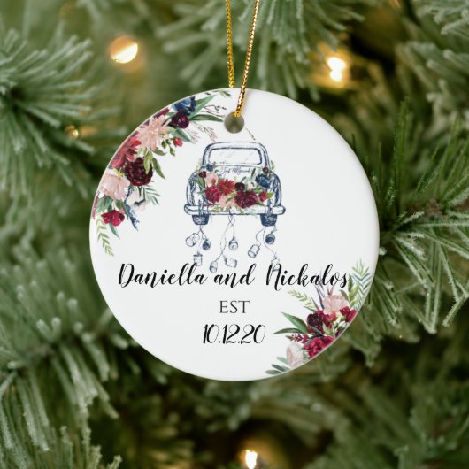 新婚ヴィンテージカーたった今結婚しました セラミックオーナメント (ツリー)