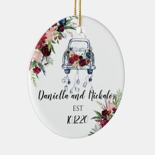 新婚ヴィンテージカーたった今結婚しました セラミックオーナメント (右)