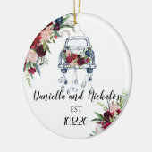 新婚ヴィンテージカーたった今結婚しました セラミックオーナメント (左)