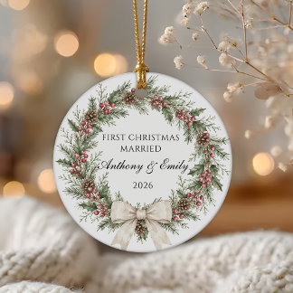 新婚初のクリスマス 結婚記念の陶器オーナメント セラミックオーナメント
