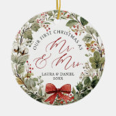 新婚初のクリスマス Mr. & Mrs. フォトオーナメント セラミックオーナメント (正面)