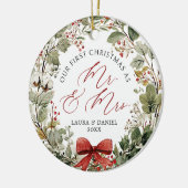 新婚初のクリスマス Mr. & Mrs. フォトオーナメント セラミックオーナメント (左)