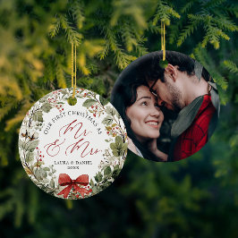 新婚初のクリスマス Mr. & Mrs. フォトオーナメント セラミックオーナメント