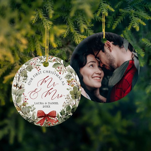 新婚初のクリスマス Mr. & Mrs. フォトオーナメント セラミックオーナメント