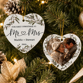 新婚初のクリスマス Mr & Mrs フォト オーナメント ハート型
