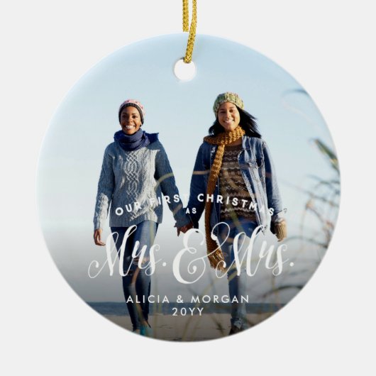 新婚初めてのクリスマスのミセスエレガントとミセス セラミックオーナメント (正面)