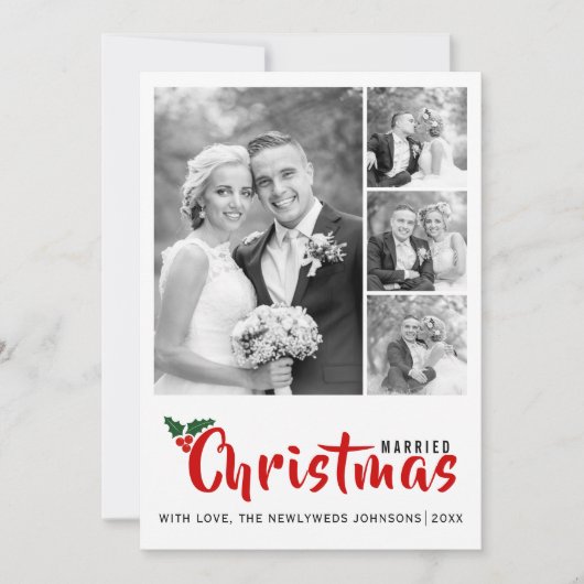 新婚初めてのクリスマスコラージュ4枚の写真カード 招待状 (正面)