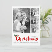 新婚初めてのクリスマスコラージュ4枚の写真カード 招待状 (スタンド正面)