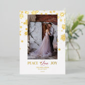 新婚初めてのクリスマスゴールデンスノーフレーク写真 箔シーズンカード (立ち正面)