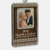 新婚初めてのクリスマスフォトウ素朴ィードレース シルバープレートフレームオーナメント (右)