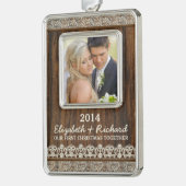 新婚初めてのクリスマスフォトウ素朴ィードレース シルバープレートフレームオーナメント (左)
