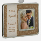 新婚初めてのクリスマスフォトバ素朴ーラップレース シルバープレートフレームオーナメント (右)