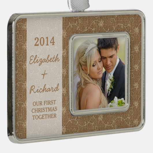 新婚初めてのクリスマスフォトバ素朴ーラップレース シルバープレートフレームオーナメント (右)