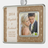 新婚初めてのクリスマスフォトバ素朴ーラップレース シルバープレートフレームオーナメント (左)