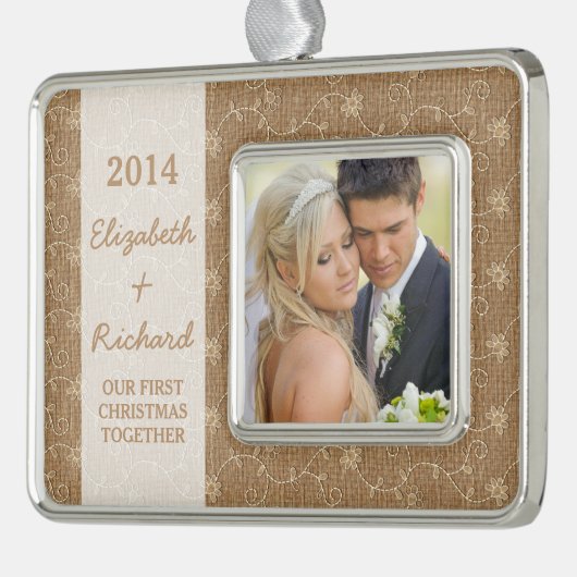 新婚初めてのクリスマスフォトバ素朴ーラップレース シルバープレートフレームオーナメント (左)