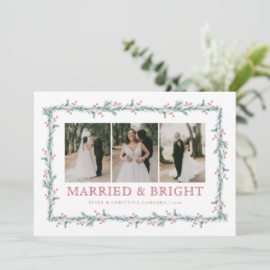 新婚初めてのクリスマスマルチフォトホリデーカード シーズンカード (スタンド正面)