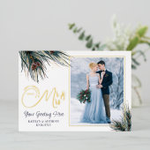 新婚初めてのクリスマスミセス・ウォーター・カラー・パイン 箔シーズンカード (立ち正面)