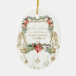 新婚初めてのクリスマスヴィンテージ金ゴールドフローラ車 セラミックオーナメント