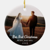 新婚初めてのクリスマス夫妻の写真 セラミックオーナメント (裏面)