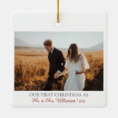 新婚初めてのクリスマス夫妻の写真 セラミックオーナメント (裏面)