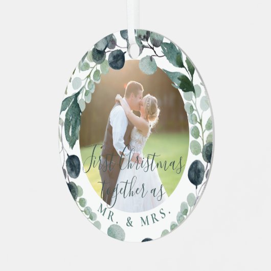 新婚初めてのクリスマス夫妻結婚の写真 メタルオーナメント (正面左)