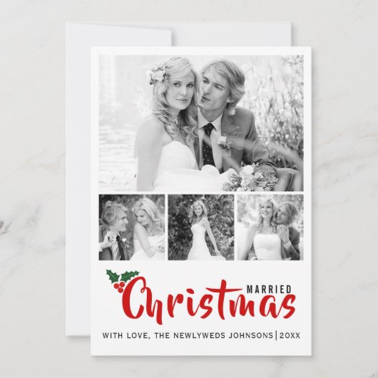 新婚初めてのクリスマス4枚の写真コラージュカード 招待状 (正面)