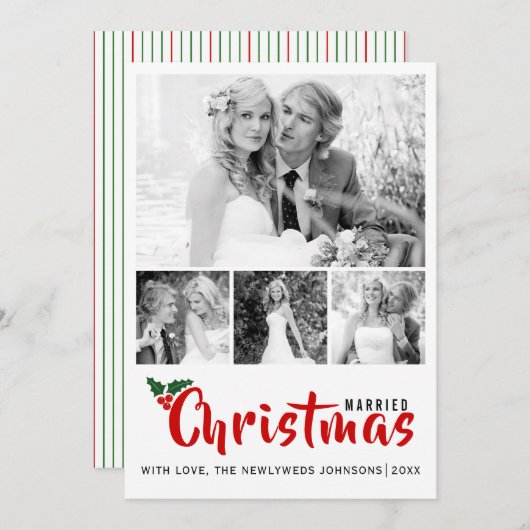 新婚初めてのクリスマス4枚の写真コラージュカード 招待状 (正面/裏面)