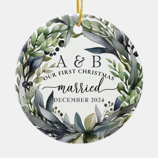 新婚初めてのクリスマス パーソナライズされた セラミックオーナメント (正面)