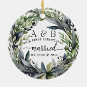 新婚初めてのクリスマス パーソナライズされた セラミックオーナメント (裏面)