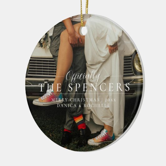 新婚初めてのクリスマス | 写パーソナライズされた真 セラミックオーナメント (左)