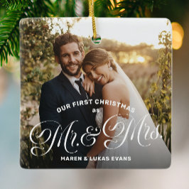 新婚初クリスマス二枚の写真 セラミックオーナメント