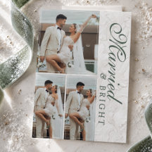 新婚初クリスマス Married & Bright 結婚記念写真入りカード