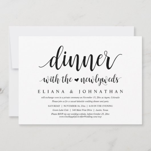 新婚夫婦とのディナー結婚ズの駆け落ち 招待状 (正面)