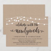 新婚夫婦と一緒にお祝い、新婚旅行の報告 招待状 (正面/裏面)