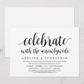 新婚夫婦と一緒にお祝い、新婚旅行の発表 招待状 (正面/裏面)