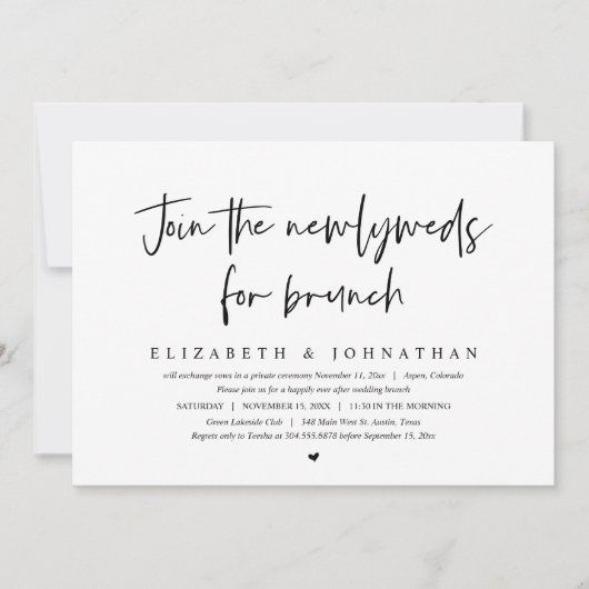 新婚夫婦に加わり結婚の駆け落ちブランチ 招待状 (正面)