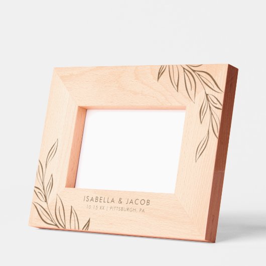新婚夫婦のためのシンプルでエレガントなボタニカルウェディング レーザー彫刻フレーム (左)