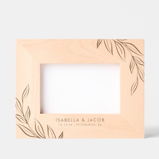 新婚夫婦のためのシンプルでエレガントなボタニカルウェディング レーザー彫刻フレーム (正面)