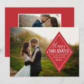 新婚夫婦のためのハッピーホリデイズ ダイヤモンド フォト カード (正面/裏面)