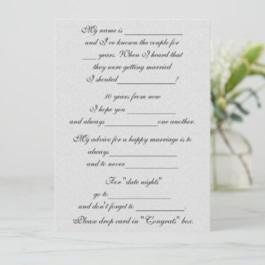 新婚夫婦のためのユーモアたっぷりのアドバイス アドバイスカード (スタンド正面)