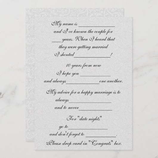 新婚夫婦のためのユーモア溢れる結婚アドバイス アドバイスカード (正面/裏面)
